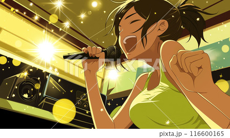 カラオケボックスのステージで歌う女性 カラオケボックスのステージで歌う女性 116600165