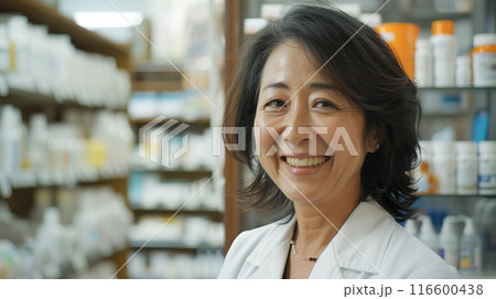 薬局で働くベテランの女性薬剤師 116600438