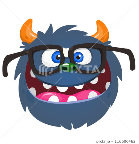 Funny cartoon monster character. Illustration of cute and happy alien creature 116600462