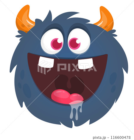 Funny cartoon monster character. Illustration of cute and happy alien creature 116600478