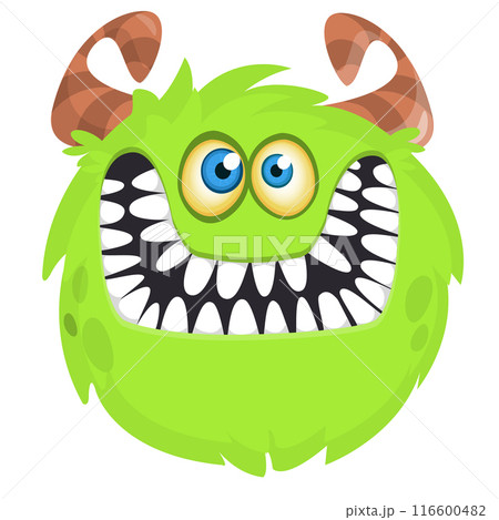 Funny cartoon monster character. Illustration of cute and happy alien creature 116600482