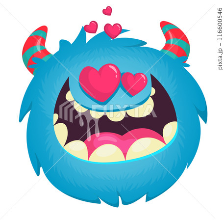 Funny cartoon monster character. Illustration of cute and happy alien creature 116600546