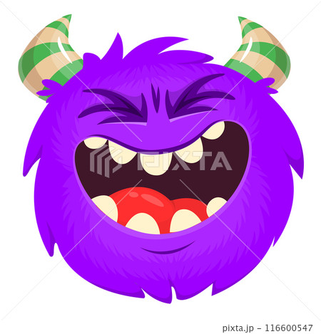 Funny cartoon monster character. Illustration of cute and happy alien creature 116600547