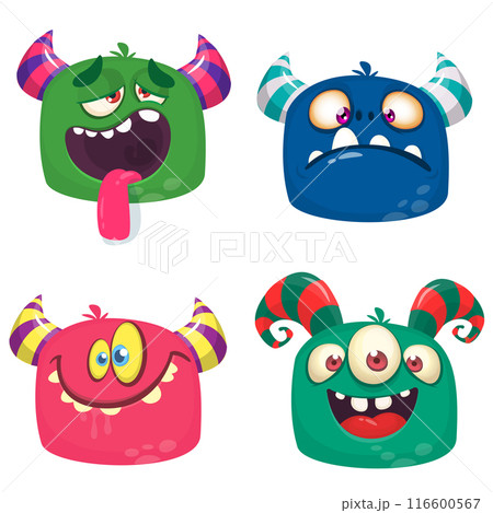Cute cartoon Monsters. Set of cartoon monsters: ghost, goblin, bigfoot yeti, troll, dragon and alien . Halloween design 116600567