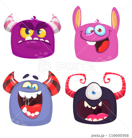 Cute cartoon Monsters. Set of cartoon monsters: ghost, goblin, bigfoot yeti, troll, dragon and alien . Halloween design 116600568