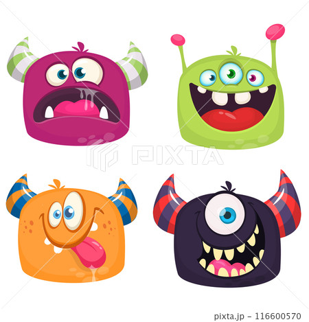 Cute cartoon Monsters. Set of cartoon monsters: ghost, goblin, bigfoot yeti, troll, dragon and alien . Halloween design 116600570
