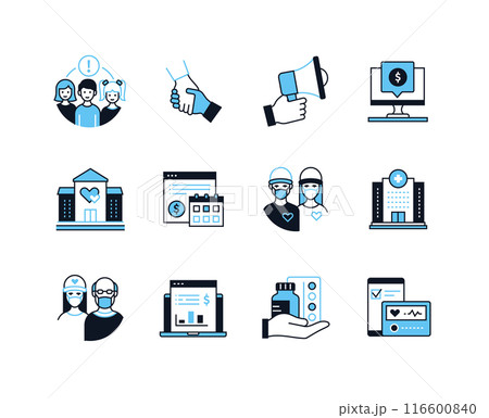 Volunteer and medical assistance - line design style icons set Volunteer and medical assistance - line design style icons set 116600840