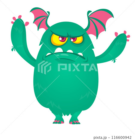 Angry cartoon monster character. Illustration of an  alien. Halloween vector design isolated 116600942