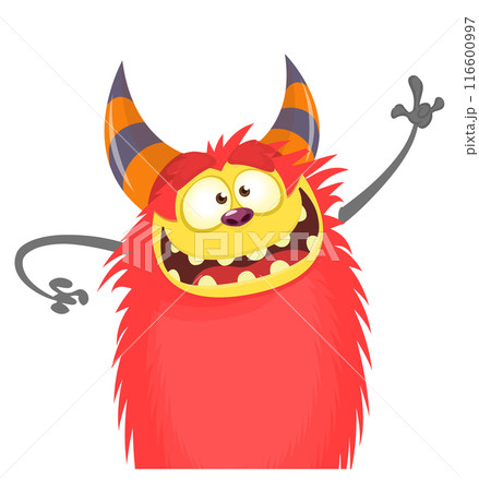 Funny cartoon monster character. Illustration of cute and happy creature or alien. Halloween vector design isolated 116600997
