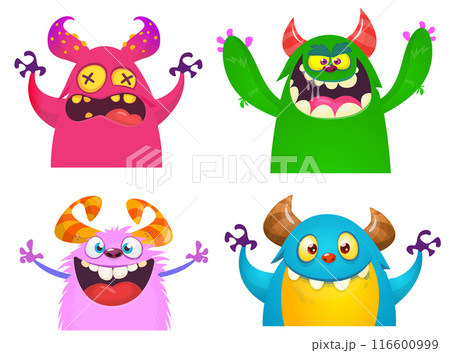 Cute cartoon Monsters. Set of cartoon monsters: ghost, goblin, bigfoot yeti, troll, dragon and alien . Halloween design 116600999