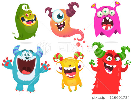Funny cartoon monsters set: monster yeti troll gremlin and alien creatures. Halloween vector design isolated 116601724