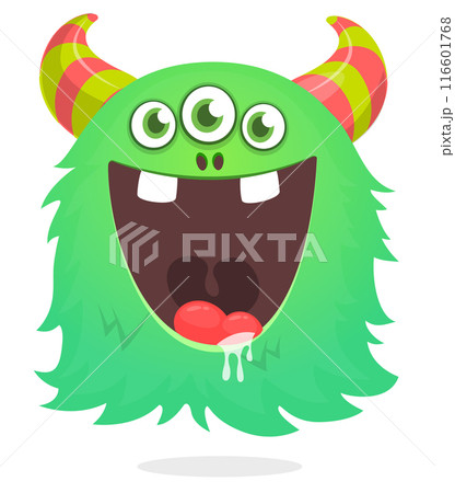 Cute cartoon alien with three eyes. Halloween vector illustration. Great for package or party decoration 116601768