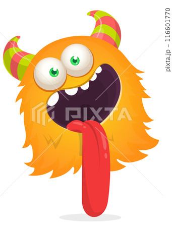 Funny cartoon monster showing long tongue. Halloween vector illustration. Great for package or party decoration 116601770