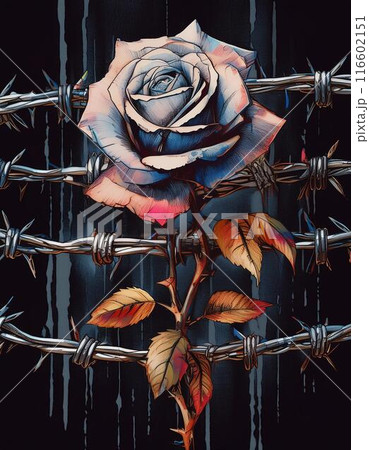 赤い薔薇の花、ビンテージ風イラスト 116602151