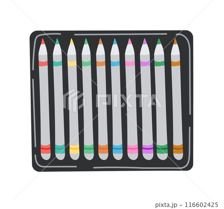 Colored pencils kit in case in flat style 116602425