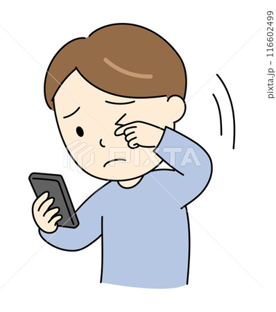 スマホ老眼で目が見えづらい若い男性 116602499