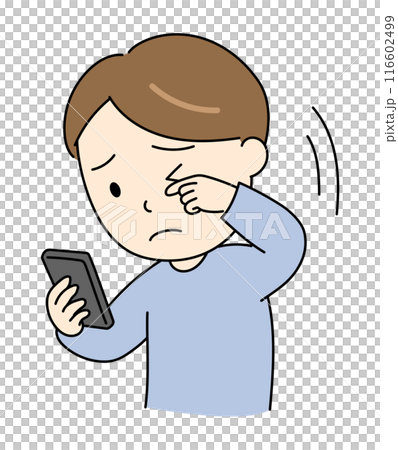 一名因智慧型手機老花眼而視力困難的年輕人 116602499