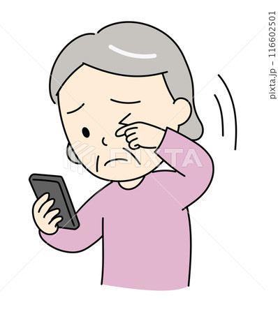老眼でスマホの画面が見えないおばあさん 116602501