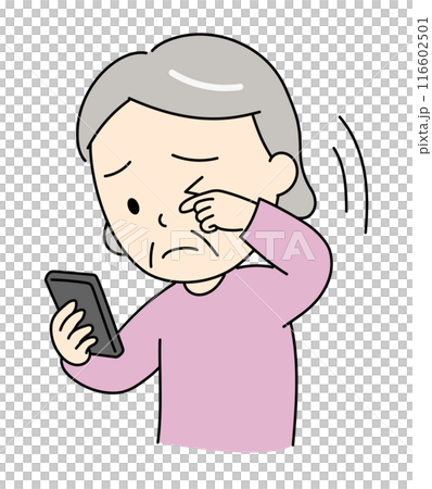 老眼でスマホの画面が見えないおばあさん 116602501