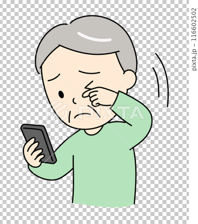 老眼でスマホの画面が見えないおじいさん 116602502