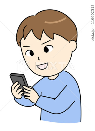 スマホを長時間見て内斜視になった男の子 スマホを長時間見て内斜視になった男の子 116602512