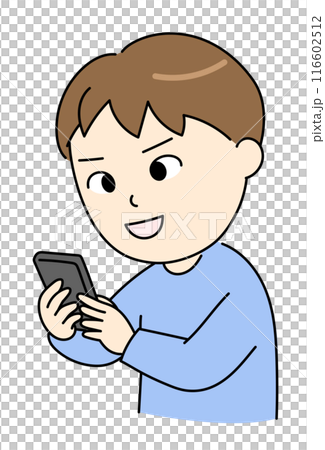 スマホを長時間見て内斜視になった男の子 スマホを長時間見て内斜視になった男の子 116602512