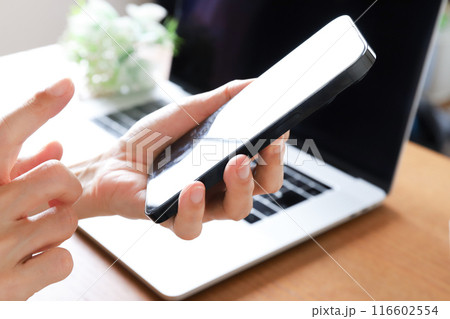 パソコンとスマホ リモートワークイメージ パソコンとスマホ リモートワークイメージ 116602554