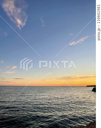 Scenic view of sea during sunset, Portugal, Algarve.  116602981