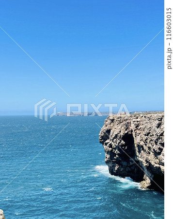 View of strong waves hitting the rock at Sagres, Algarve, Portugal. View of strong waves hitting the rock at Sagres, Algarve, Portugal. 116603015