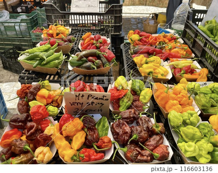 Close up vegetables for sale at the market in Olhao, Algarve. 116603136