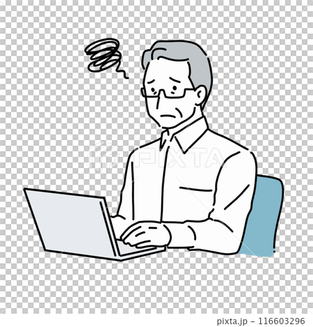 Senior man who is troubled with personal computer operation Senior man who is troubled with personal computer operation 116603296