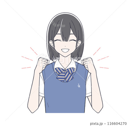 笑顔でガッツポーズする漫画風の女子学生イラスト 笑顔でガッツポーズする漫画風の女子学生イラスト 116604270