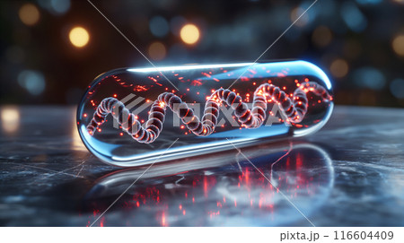 Transparent Capsule With DNA. Generative AI 116604409