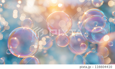 Bubbles Floating in the Sunlight. Generative AI 116604410