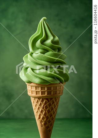 Matcha Soft Serve Ice Cream Cone. Generative AI 116604416