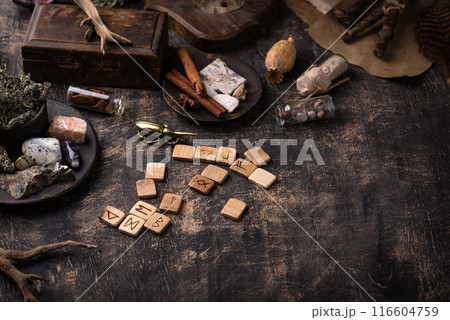 Esoteric magical background with runes. Esoteric magical background with runes. 116604759