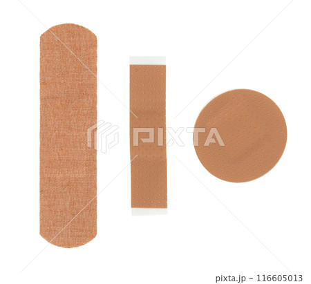 medical sticking plasters isolated on white, first aid item medical sticking plasters isolated on white, first aid item 116605013