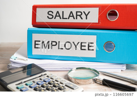 Salary., Employee. Binder data finance report business with graph analysis in office. Salary., Employee. Binder data finance report business with graph analysis in office. 116605697