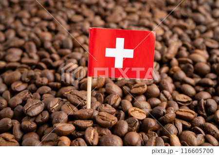 Switzerland flag on coffee bean, import export trade online commerce. 116605700