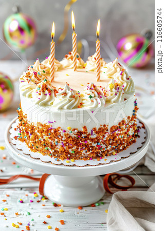 carrot cake birthday on white surface background. Ai generative 116605744