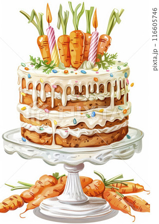 carrot cake birthday on white surface background. Ai generative 116605746