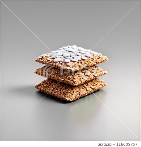 Frosted Mini Wheats a stack of shredded wheat biscuits frosted with a sweet coating angled 116605757