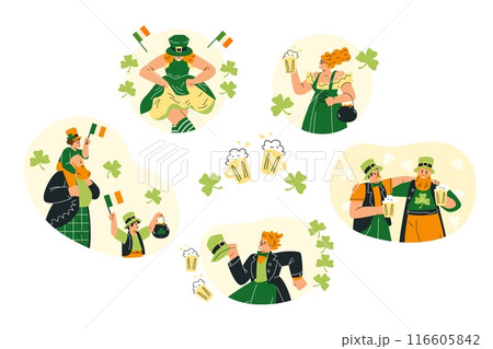 Vector set dedicated to the celebration of St. Patrick's Day. Flat style on isolated background. 116605842