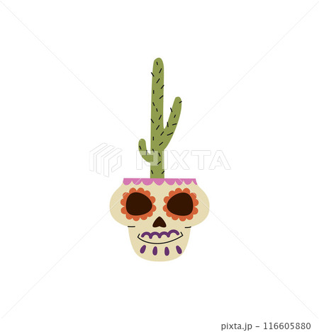 Vector illustration of a flower pot in the form of a skull with a cactus Vector illustration of a flower pot in the form of a skull with a cactus 116605880