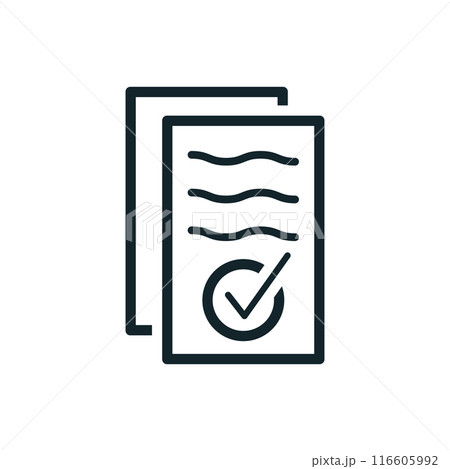 Minimalist icon of document being approved with check mark symbol 116605992
