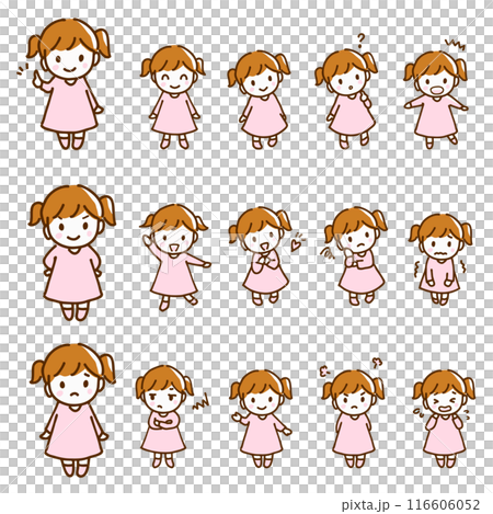 A set of full-body illustrations of girls with various facial expressions A set of full-body illustrations of girls with various facial expressions 116606052