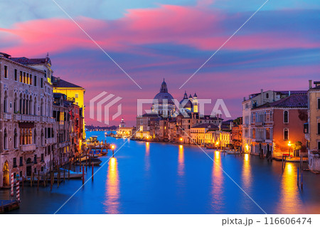 View of the Santa Maria della Salute dome in the Grand Canal at the evening, Venice, Italy View of the Santa Maria della Salute dome in the Grand Canal at the evening, Venice, Italy 116606474