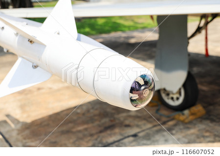 Close up header of AIM-9 Sidewinder a short-range Air To Air infrared Seeking Missile. 116607052