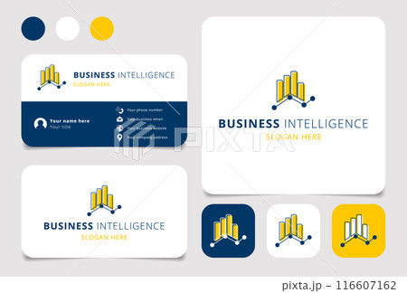 Business intelligence logo concept featuring growing bar graph connecting dots 116607162