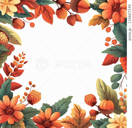 Autumn Leaves and Acorn Border Illustration 116607240